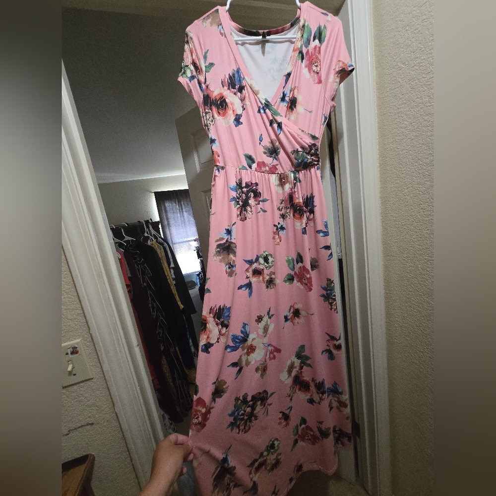 Long short sleeve pink dress